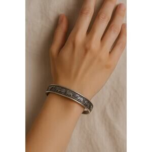 Vintage Sterling Silver 925 Chinese Zodiac Etched Bangle Bracelet